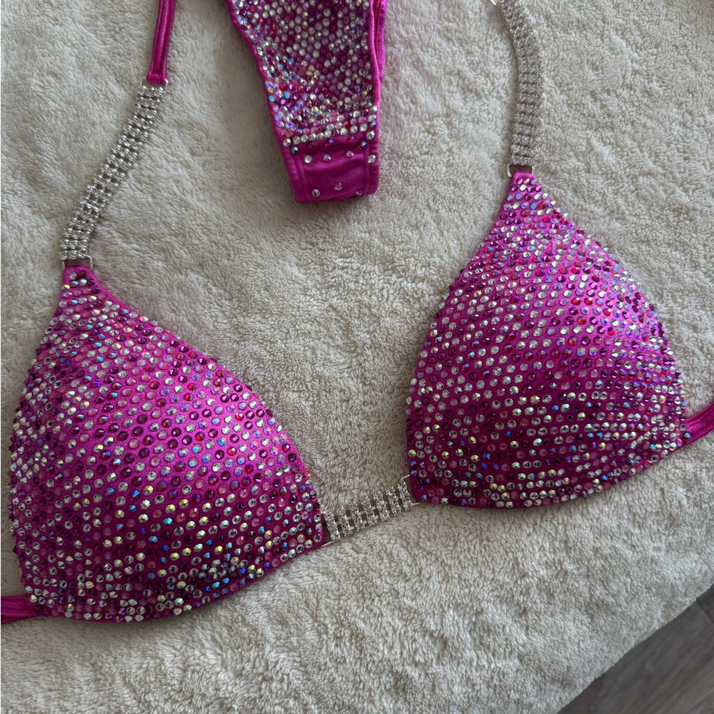Glamorous Pink and Silver Angel  Competition Bikini with Sparkling Rhinestones